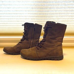 Born brown boots lace up with side zip